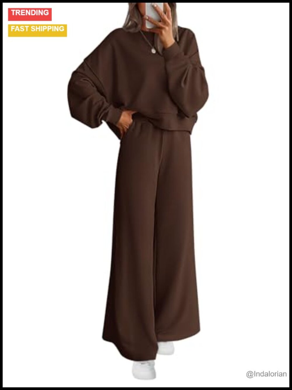 Women's 2 Piece Lounge Set - Oversized Crewneck Sweatshirt & Wide Leg Sweatpants